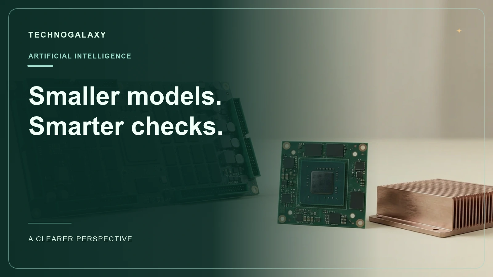 Graphic editorial cover: Smaller models. Smarter checks.. Large and small memory boards arranged side by side