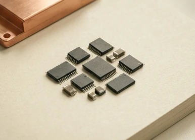 Memory chips beside a copper heatsink