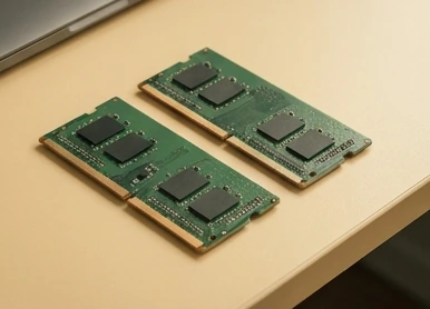Two compact memory boards on a desk