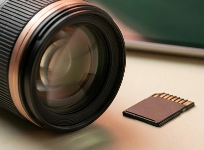 Optical lens glass beside a memory card