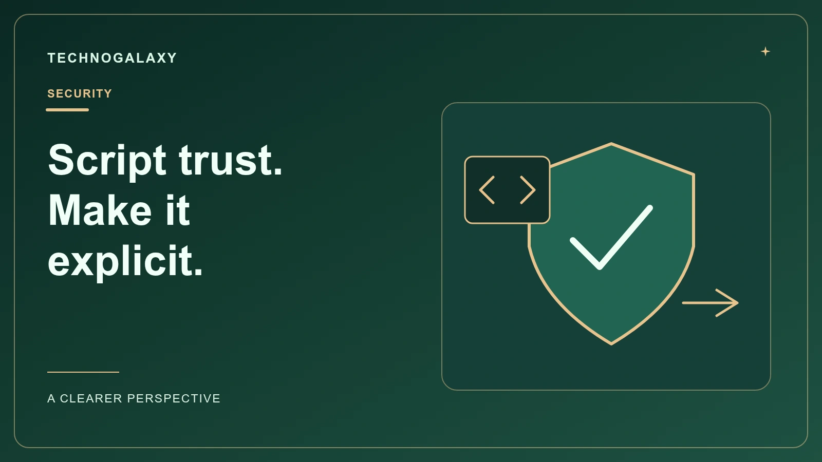 Graphic editorial cover: Script trust. Make it. explicit.. Conceptual topic-specific illustration.