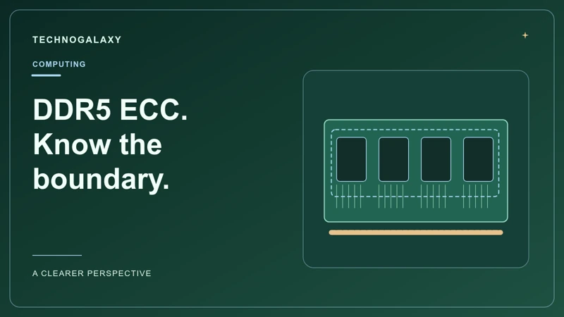 Graphic editorial cover: DDR5 ECC. Know the. boundary.. Conceptual topic-specific illustration.