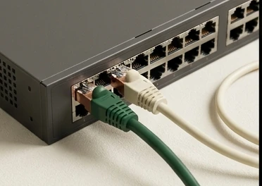 Two cable connections on a network switch
