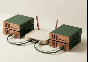 Servers linked through a compact router