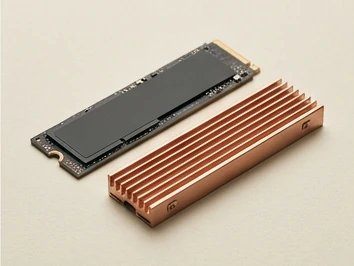 M.2 drive beside a detached copper heatsink