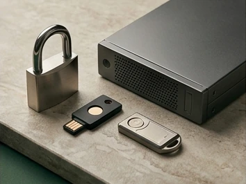 Server, padlock and two different security tokens