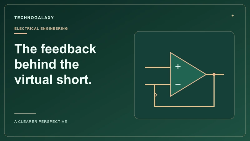 Graphic editorial cover: The feedback. behind the. virtual short.. Conceptual topic-specific illustration.
