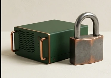 Small server beside a closed padlock
