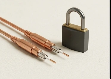 Optical cable endpoints arranged beside a padlock