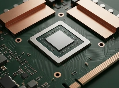 Graphics processor and copper heatsinks on a circuit board