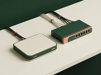 Access point and network switch on a desk