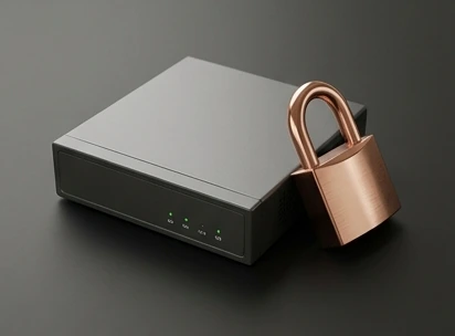 Network gateway beside a closed metal padlock